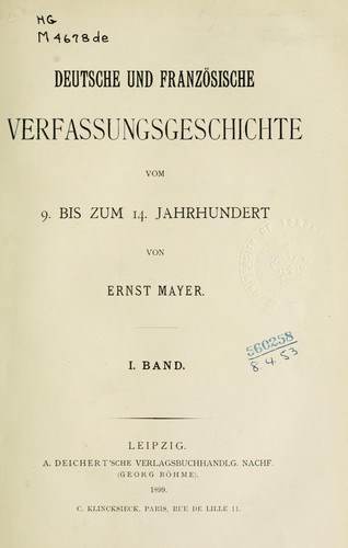 Deutsche und französische Verfassungsgeschichte by Mayer, Ernst cover