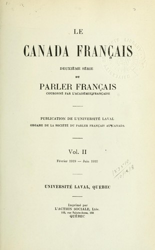 Le Canada français by Université Laval cover