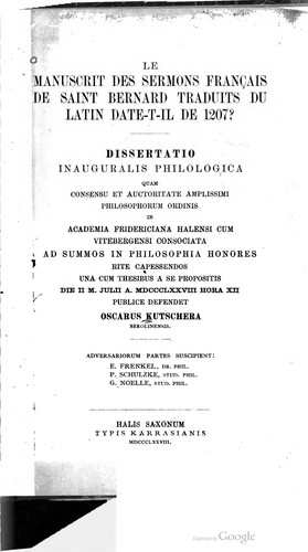 Le manuscrit des sermons français de saint Bernard traduits du latin date-t-il de 1207? by Oscarus Kutschera cover