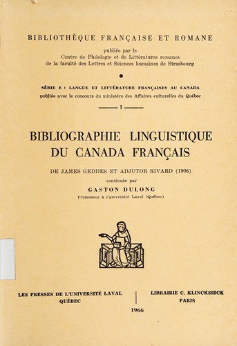 Bibliographie linguistique du Canada français by Gaston Dulong cover