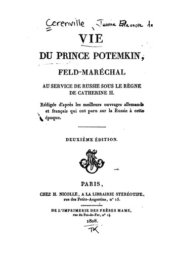 Vie du prince Potemkin by Jeanne Éleonore de Cérenville cover