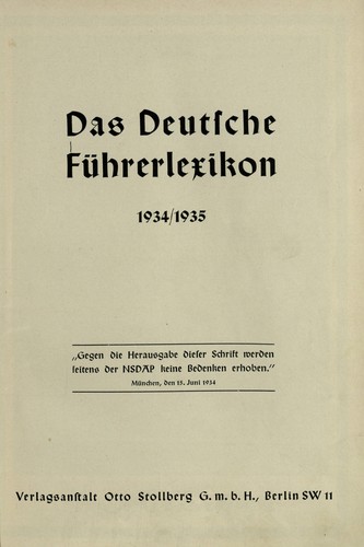 Das Deutsche Führerlexikon 1934-1935 by  cover
