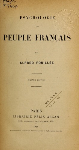 Psychologie du peuple français by Alfred Fouillée cover