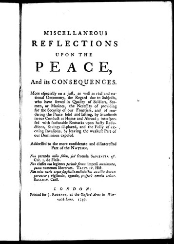 Miscellaneous reflections upon the peace and its consequences