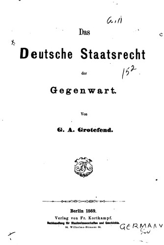 Das deutsche Staatsrecht der Gegenwart by G. A. Grotefend cover