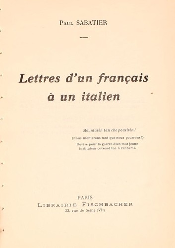 Lettres d'un francais a  un italien... by Sabatier, Paul cover