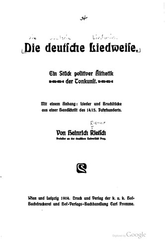 Die deutsche Liedweise by Heinrich Rietsch cover
