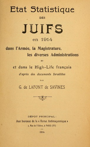 Etat statistique des Juifs en 1914 by G. de Lafont de Savines cover