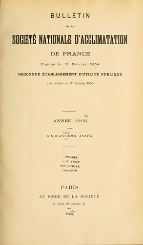 Bulletin de la Société nationale d'acclimatation de France by Société nationale d'acclimatation de France cover