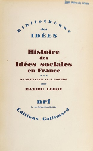 Histoire des idées sociales en France by Leroy, Maxime cover