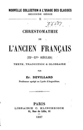 Chrestomathie de l'ancien français by Er Devillard cover