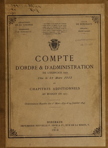 Compte d'ordre & administration ... by Bordeaux (France) cover