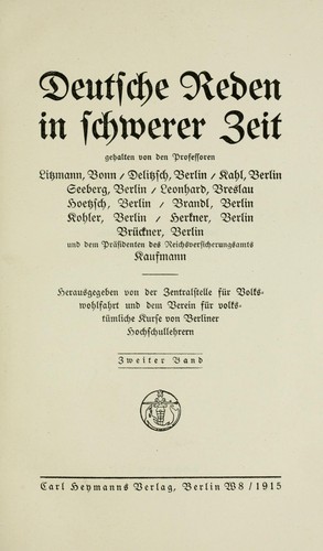 Deutsche Reden in schwerer Zeit II by Zentralstelle für Volkswohlfahrt. cover