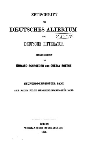 Zeitschrift für deutsches altertum und deutsche litteratur ... by Moriz Haupt cover