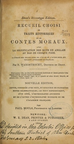 Recueil choisi de traits historiques et de contes moraux by Wanostrocht, N. cover