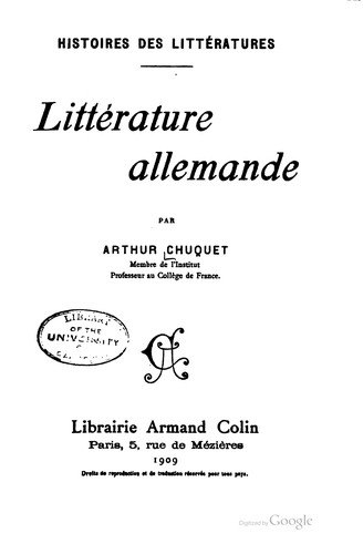 Littérature allemande by Arthur Chuquet cover