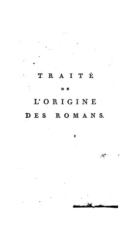 Traité de l'origine des romans by Pierre-Daniel Huet cover