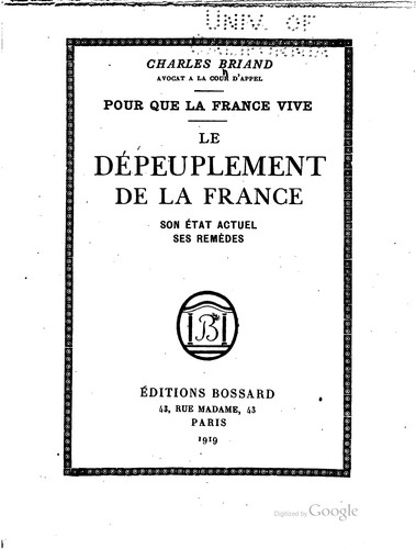 Pour que la France vive by Charles Briand cover