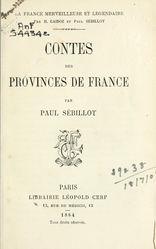 Contes des provinces de France by Paul Sébillot cover
