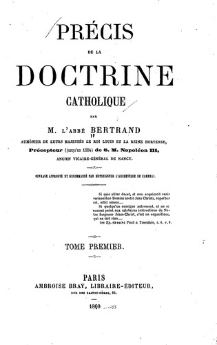Précis de la doctrine catholique by Francais M. Bertrand cover