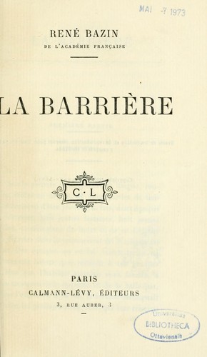 La barrière by René Bazin cover