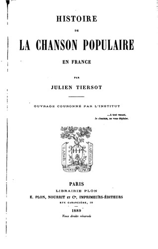 Histoire de la chanson populaire en France by Julien Tiersot cover