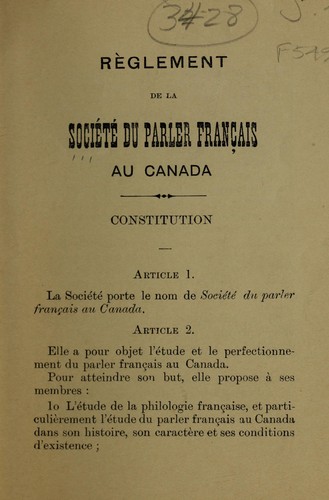 Reglement de la societe by Societe du parler francais au Canada cover