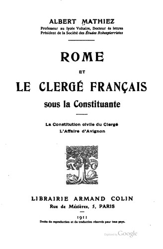 Rome et le clergé français sous la Constituante by Mathiez, Albert cover