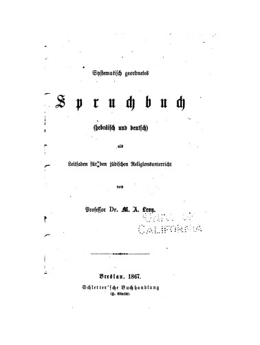 Systematisch geordnetes Spruchbuch: (hebräisch und Deutsch) als Leitfaden .. by Moritz Abraham Levy cover