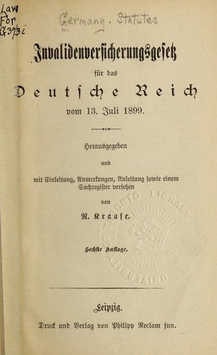 Invalidenversicherungsgesetz für das deutsche Reich by Germany.  Statutes.  Invalidenversicherungsgesetz. cover