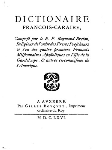 Dictionaire français-caraibe by Raymond Breton cover