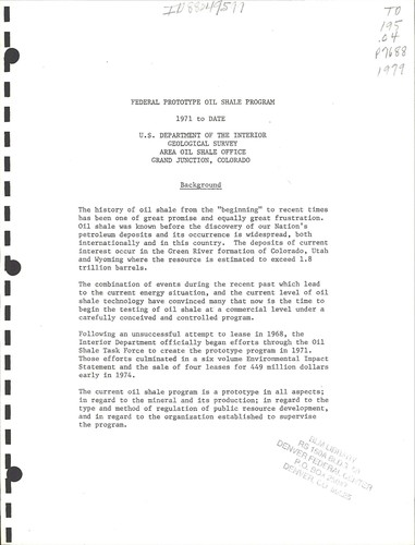 Federal prototype oil shale program