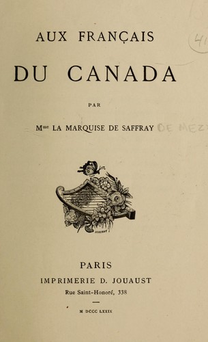 Aux Français du Canada by Blanche (Dumont) marquise de Saffray cover