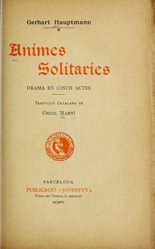 Animes solitaries by Gerhart Hauptmann cover