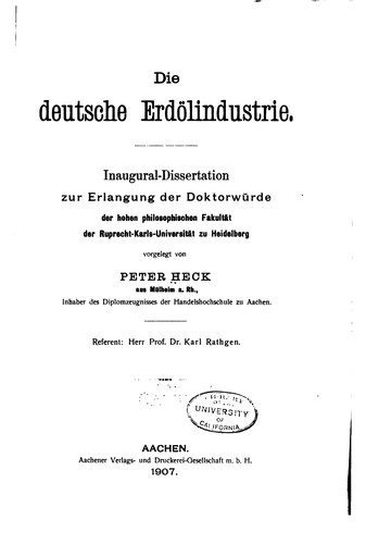 Die deutsche Erdölindustrie .. by Heck, Peter cover