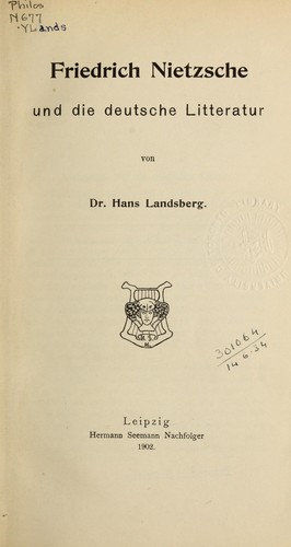 Friedrich Nietzsche und die deutsche Litteratur by Hans Landsberg cover