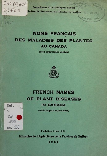 Noms français des maladies desplantes au Canada by Société de Québec pour la protection des plantes. cover