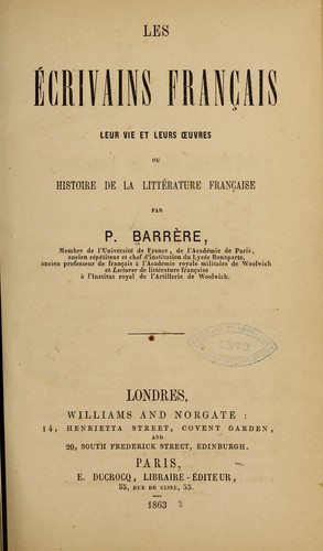 Les écrivains français by P. Barrère cover