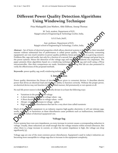 Different Power Quality Detection Algorithms Using Windowing Technique