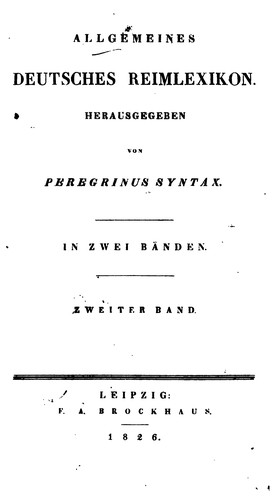 Allgemeines deutsches Reimlexikon by Spiritus Asper cover