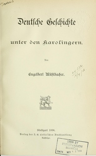 Deutsche Geschichte unter den Karolingern by Engelbert Mühlbacher cover