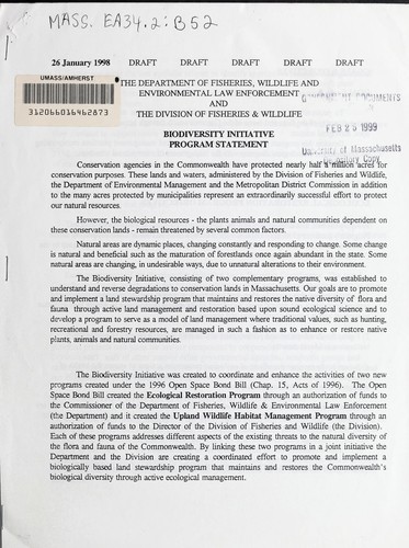 Biodiversity initiative program statement