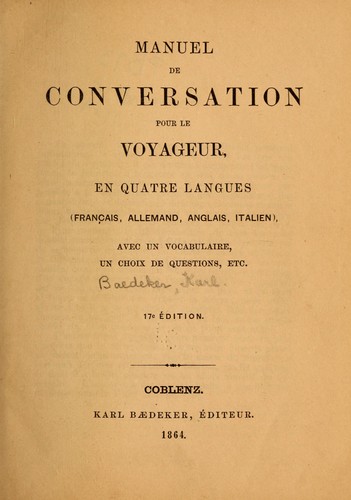 Manuel de conversation pour le voyageur, en quatre langues (français, allemand, anglais, italien) by Karl Baedeker (Firm) cover