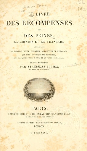 Le livre des récompenses et des peines by Kan-ying p'ien cover