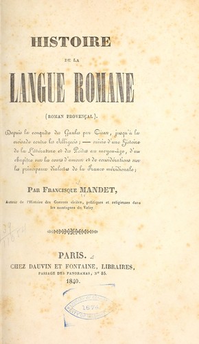 Histoire de la langue romane (roman provençal) by Francisque Mandet cover