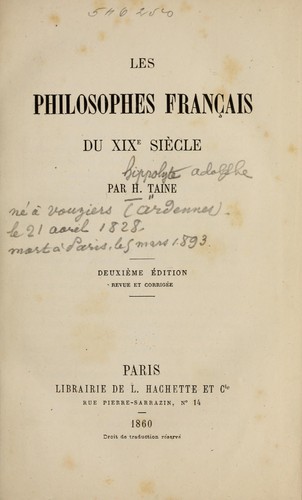 Les philosophes français du XIXe siècle by Hippolyte Taine cover