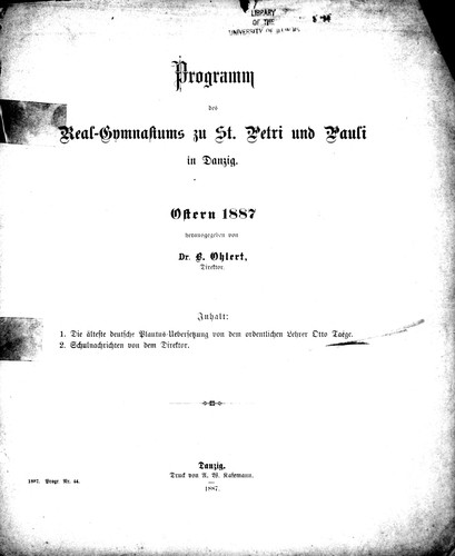 Die älteste deutsche Plautus-Uebersetzung by O. Taege cover