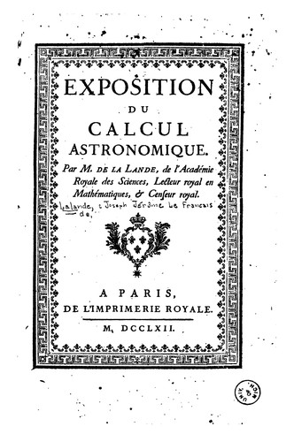 Exposition du calcul astronomique by Joseph Jérôme Le Français de Lalande cover
