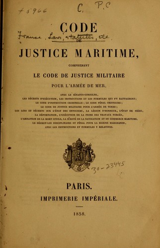 Code de justice maritime by France cover