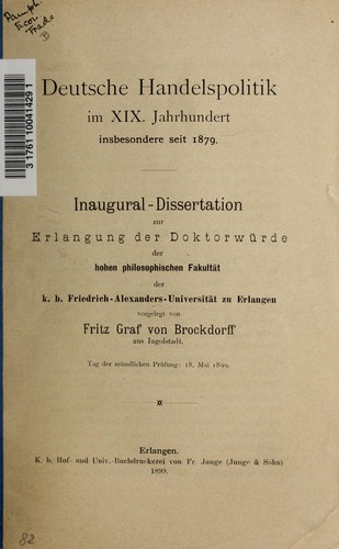 Deutsche Handelspolitik im XIX.  Jahrhundert insbesondere seit 1879 by Fritz von Brockdorff cover
